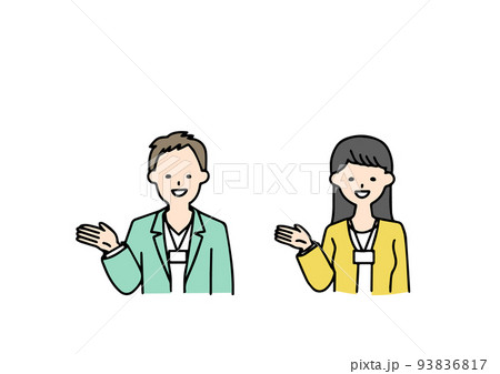 ご案内をしているオフィスカジュアルの男女　シンプルな線 93836817