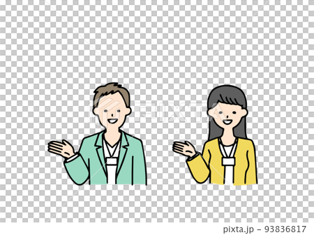 ご案内をしているオフィスカジュアルの男女　シンプルな線 93836817