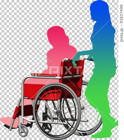 医療や介護に使う赤い車イスと人の背景透明イラスト 93837499