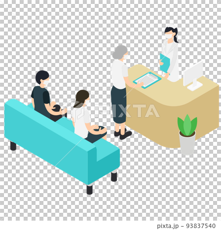 An elderly woman wearing a mask submitting a medical questionnaire 93837540