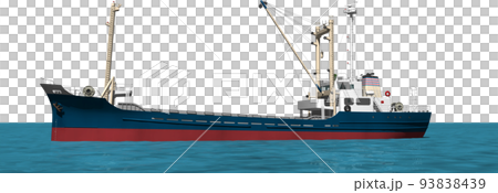 它是一艘停泊在港口的藍色貨船的插圖。背景透明圖片 93838439