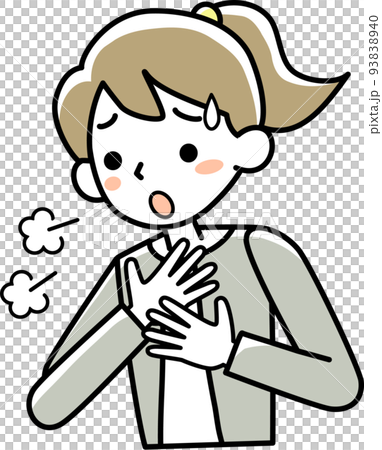 息切れがして困っている若い女性の上半身 93838940