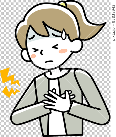 Upper body of a young woman suffering from chest pain 93838942
