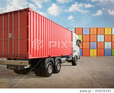 logistic red trailer truck or electric vehicle...のイラスト素材 [93839185] - PIXTA