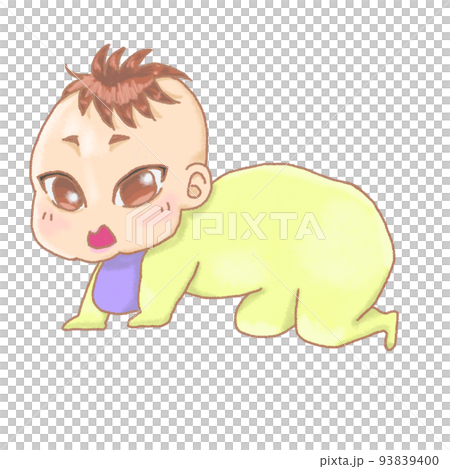 Baby in yellow clothes crawling 93839400