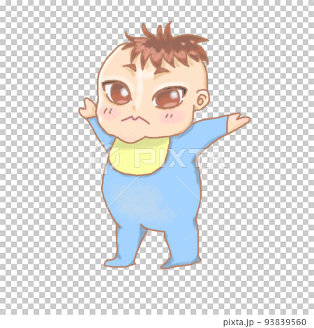 baby boy in blue clothes standing up 93839560