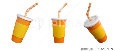 3d paper or plastic glass with striped tube. Fast food or cinema snack concept. High quality isolated 3d render 3d paper or plastic glass with striped tube. Fast food or cinema snack concept. High quality isolated 3d render 93841419