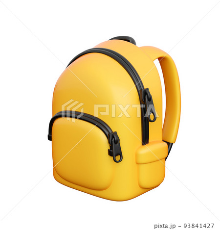 School yellow backpack in cartoon style. Concept of back to school, learning and education banners. 3d high quality isolated render 93841427