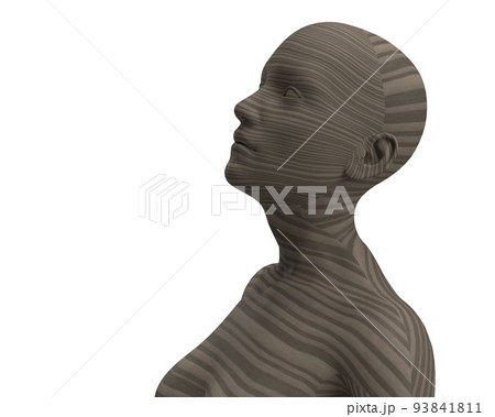 3d model of a bald woman on a white background. Gray mannequin with streaks. 3d model of a bald woman on a white background. Gray mannequin with streaks. 93841811