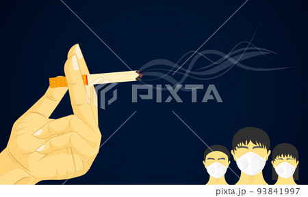 hand holding cigarette smoke floating in the air. dangerous to health kid other people. vector illustration eps10 hand holding cigarette smoke floating in the air. dangerous to health kid other people. vector illustration eps10 93841997