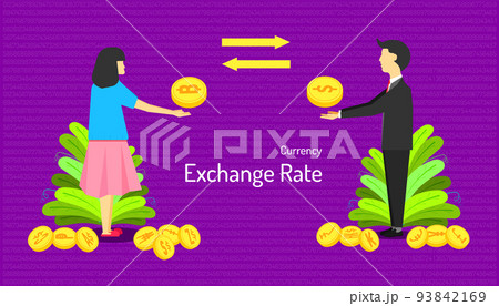 the currency exchange rate. male and female transfer money different type of coin. number background. vector illustration eps10 the currency exchange rate. male and female transfer money different type of coin. number background. vector illustration eps10 93842169