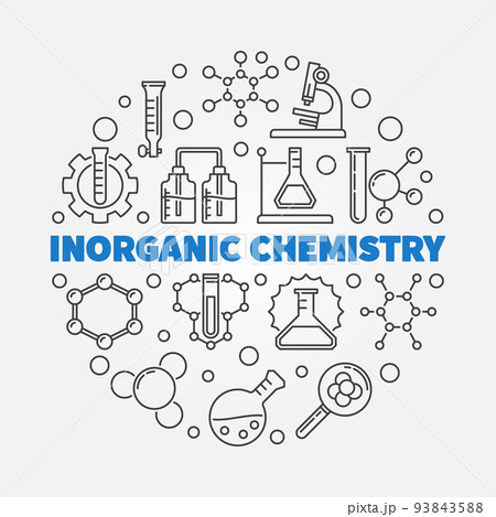 Inorganic Chemistry vector round illustration in thin line style 93843588