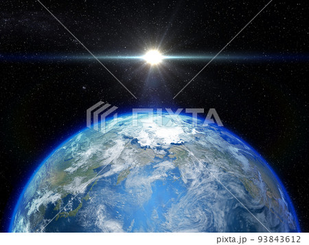 地球　日本　背景スターフィールド　背景　太陽　CG 93843612