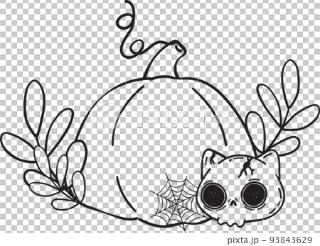 cute Halloween Jack o lantern pumpkin kawaii face set cartoon outline doodle vector for colouring book 93843629