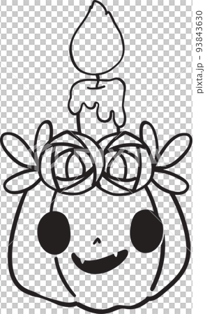 cute Halloween Jack o lantern pumpkin kawaii face set cartoon outline doodle vector for colouring book 93843630