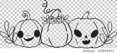 cute Halloween Jack o lantern pumpkin kawaii face set cartoon outline doodle vector for colouring book 93843632