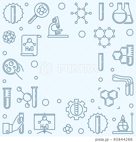 Chemical vector outline blue illustration with square frame 93844266