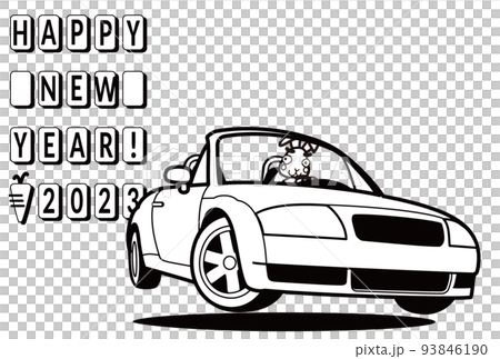 2023年年賀状 モノクロ テンプレート うさぎと個性的なドイツ車風オープンカー 2023年年賀状 モノクロ テンプレート うさぎと個性的なドイツ車風オープンカー 93846190