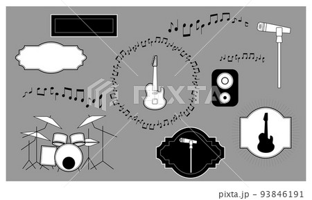 音符とバンド楽器のイラストセット 音符とバンド楽器のイラストセット 93846191