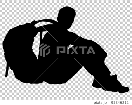 登山時休息的男性剪影 登山時休息的男性剪影 93846211