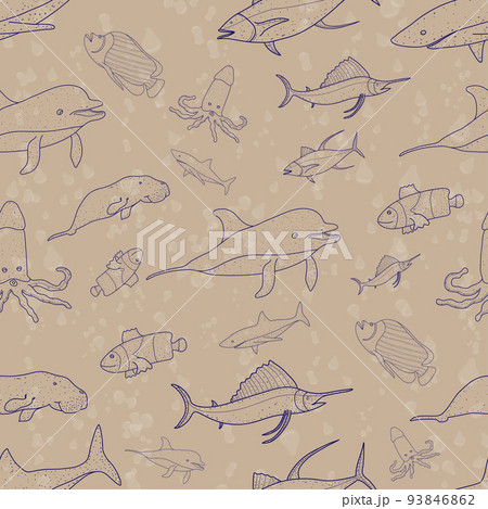 pattern seamless set of ocean animal. world ocean day. doodle hand drawing design style. vector illustration eps10 pattern seamless set of ocean animal. world ocean day. doodle hand drawing design style. vector illustration eps10 93846862
