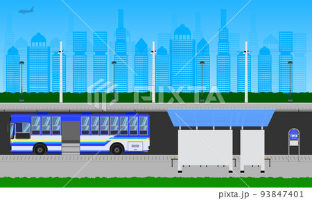 outdoor road in the city blue sky bus stop at station pole lamp sign horizontal vector illustration eps10 93847401