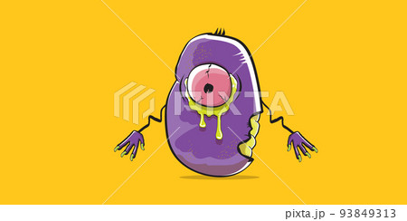 vector funny cartoon spooky violet zombie potato character isolated on orange background. Zombie potato vector concept halloween background and label. Dead monster vegetable funky character vector funny cartoon spooky violet zombie potato character isolated on orange background. Zombie potato vector concept halloween background and label. Dead monster vegetable funky character 93849313