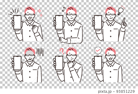 人物 スマホ画面を見せるシニア男性セット 人物 スマホ画面を見せるシニア男性セット 93851229