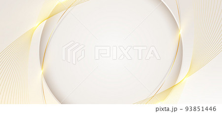 3D modern luxury banner template design white circle shape with golden curved lines light sparking on clean background 93851446