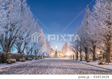《東京都》大雪の東京・雪景色の靖国神社 93853639