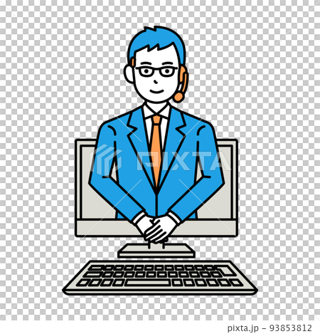 コールセンター　オペレーター　男性　お辞儀　リモート 93853812