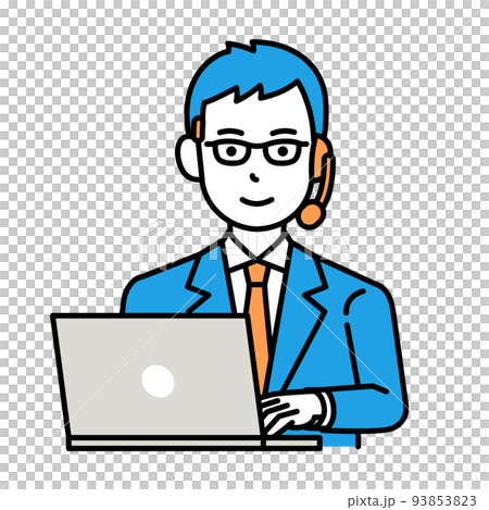 Call center operator male laptop computer Call center operator male laptop computer 93853823