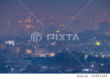 《東京都》東京の夜景・濃霧に包まれた都心 93854168