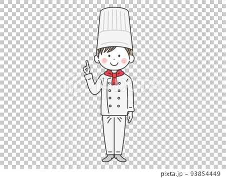 指を差す、男性シェフのイラスト 指を差す、男性シェフのイラスト 93854449
