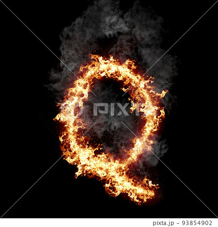 Letter Q burning in fire with smoke, digital art isolated on black background, a letter from alphabet set Letter Q burning in fire with smoke, digital art isolated on black background, a letter from alphabet set 93854902