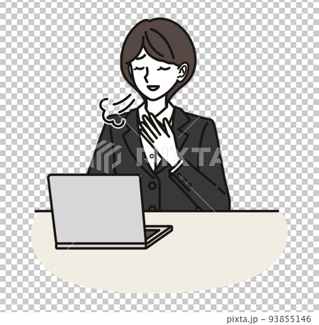 一個穿西裝的女人看著電腦屏幕,鬆了口氣 一個穿西裝的女人看著電腦屏幕,鬆了口氣 93855146