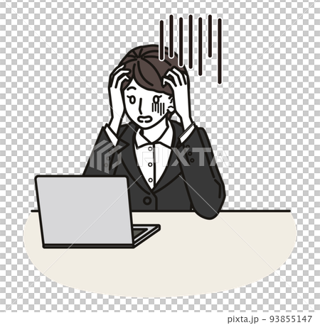 一個穿著西裝的女人低頭看著她的電腦屏幕 一個穿著西裝的女人低頭看著她的電腦屏幕 93855147