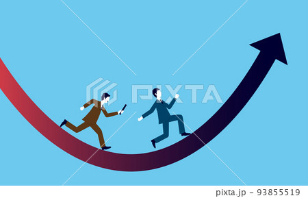 赤字から黒字の転換イメージイラスト、バトンを受け渡す男性、ベクター 93855519