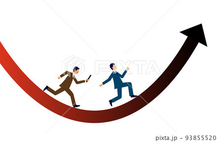 赤字から黒字の転換イメージイラスト、バトンを受け渡す男性、ベクター 93855520