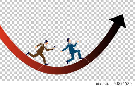 赤字から黒字の転換イメージイラスト、バトンを受け渡す男性、ベクター 93855520