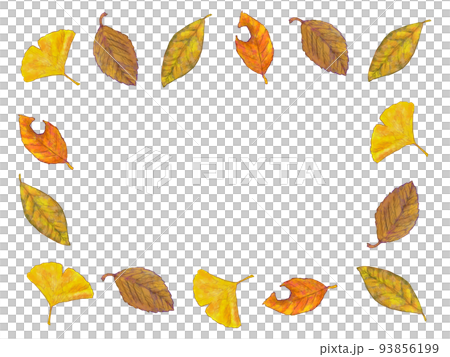 Watercolor-style hand-drawn illustration of fallen leaves with autumn leaves Horizontal square frame Watercolor-style hand-drawn illustration of fallen leaves with autumn leaves Horizontal square frame 93856199