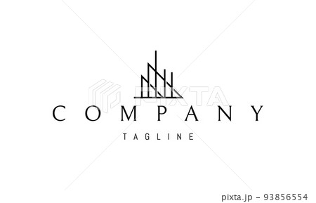 Vector logo on which an abstract image of a modern house in a linear style. Vector logo on which an abstract image of a modern house in a linear style. 93856554