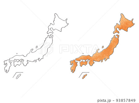 手描きの日本地図 線画と水彩風 93857849