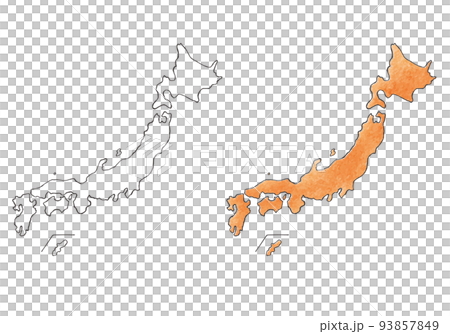 手描きの日本地図 線画と水彩風 93857849