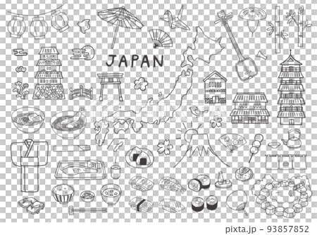與日本相關的手繪插圖集（單色） 93857852