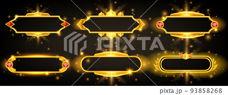 Golden game vector frame set, ancient royal border kit RPG  elements, UI medieval interface badge.  93858268