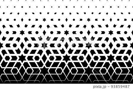 Geometric pattern of black figures on a white background. Based on traditional arabic ornament. Seamless in one direction. Geometric pattern of black figures on a white background. Based on traditional arabic ornament. Seamless in one direction. 93859487