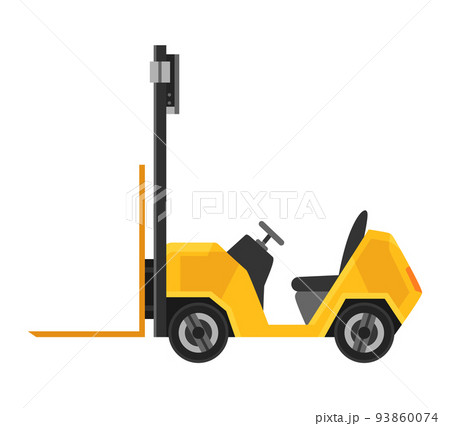 Forklift warehouse or storage equipment. Yellow machine without driver isolated on white background. Delivery, shipment or logistic cargo. Electric uploader. Supply storage service Forklift warehouse or storage equipment. Yellow machine without driver isolated on white background. Delivery, shipment or logistic cargo. Electric uploader. Supply storage service 93860074
