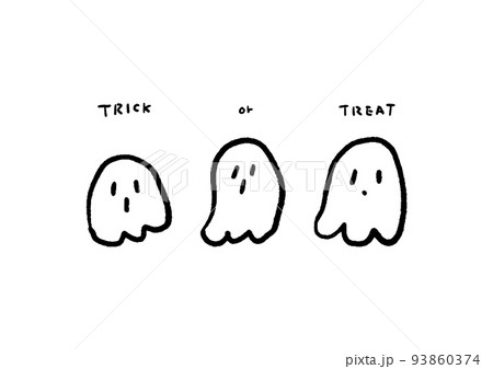 手描きのかわいいおばけとTRICK or TREATの文字のセット - ゆるいハロウィンの素材 93860374