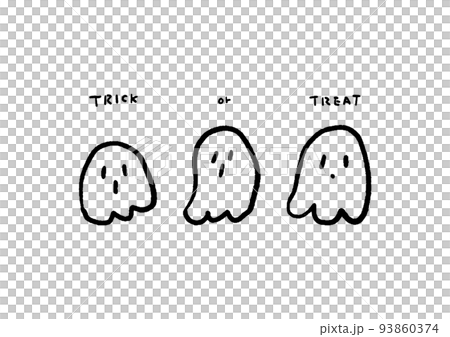 手描きのかわいいおばけとTRICK or TREATの文字のセット - ゆるいハロウィンの素材 93860374